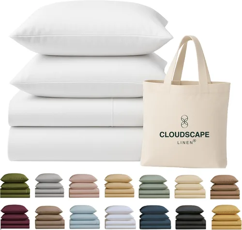 Vista 20 de Cloud Scape Linen - Juego de sábanas de 100% algodón egipcio, tamaño individual, juego de ropa de cama de lujo de 3 piezas, 400 hilos, calidad