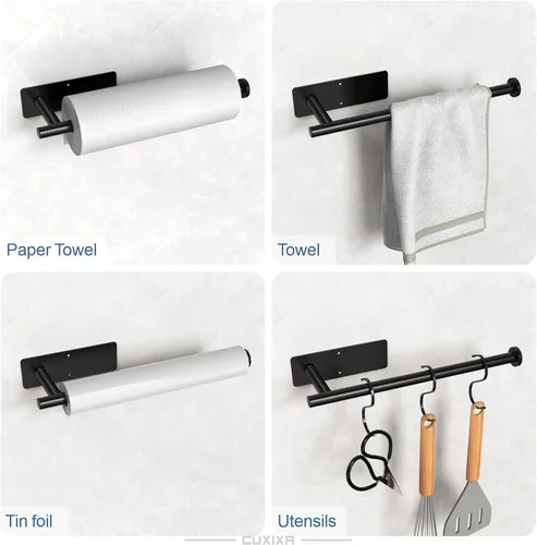 Vista 3 de CUXIXA Paquete de 2 soportes para toallas de papel debajo del gabinete, soporte de pared para colocar debajo del mostrador con autoadhesivo