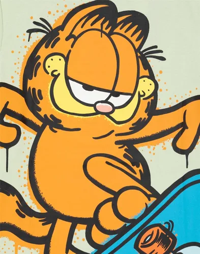 Vista 4 de Garfield Camiseta para niños Camiseta de manga corta para niños y niñas, diseño de personajes en color verde pastel