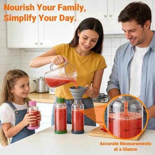 Vista 7 de Botellas de jugo de vidrio de 12 onzas – Pack de 4 botellas de agua de vidrio con tapas de acero inoxidable – A prueba de fugas, sin BPA, vidrio
