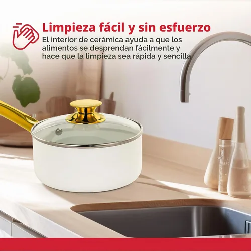 Vista 3 de Holstein Housewares Sartén antiadherente de cerámica de 2.5 cuartos de galón con tapa, sartén multiusos para cocinar a fuego lento y hervir, mango