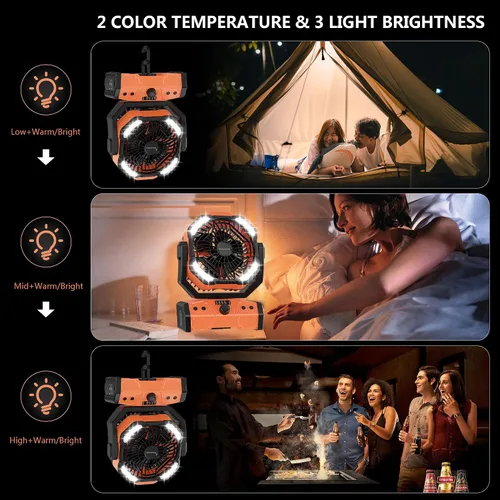 Vista 4 de Easywave Ventilador de camping con linterna LED: tienda de campaña de 20000 mAh recargable con batería para exteriores, ventilador oscilante