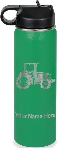 Vista 40 de LaserGram Botella de agua personalizada, tractor agrícola, acero inoxidable de doble pared aislada al vacío con popote superior, regalo grabado
