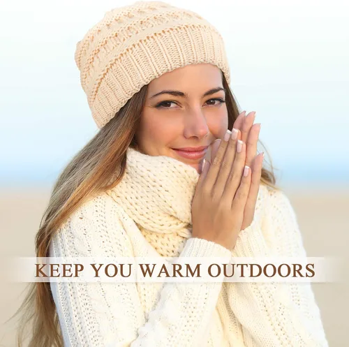 Vista 5 de Geyoga Gorros de invierno con forro de satén cálido y grueso, gorros holgados para mujer