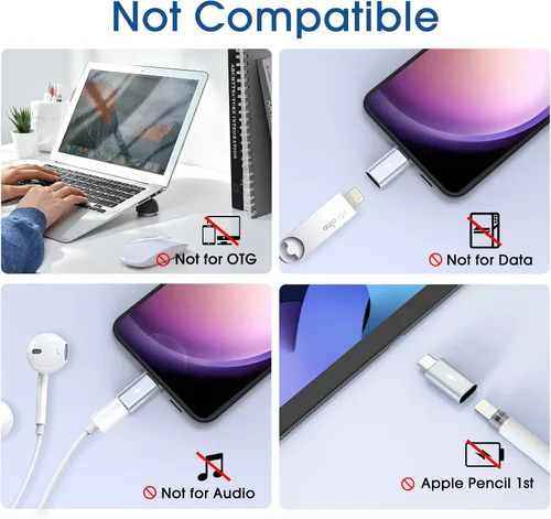 Vista 4 de TechMatte Cable adaptador Lightning a USB C tipo C, no para auriculares/OTG, 1.8-2.2A 15W sincronización de datos de carga rápida, para iPhone 16