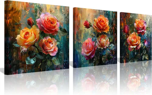 Vista 10 de NAN Wind 3 piezas de arte de pared de flores azules, impresión botánica moderna, ilustración floral floreciente, salpicaduras de acuarela y elegante
