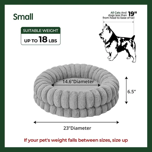 Vista 5 de BALANCE Cama de lujo para perros en forma de dona, camas redondas de 24 pulgadas para perros pequeños, lavable, cama ortopédica calmante para Gris