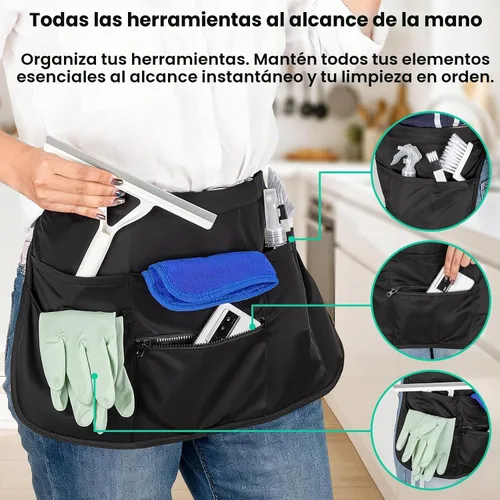 Vista 3 de 6-Pocket Cleaning Apron with Buckle, Splash-Proof Cleaning Caddy Aprons Professional Utility Apron for Cleaning Services, Stain Resistant