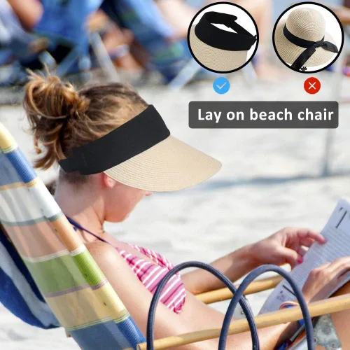 Vista 4 de Sombrero de paja para mujer, visera ancha, protección UV, gorra de playa, plegable, estilo coreano