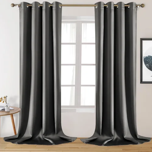 Vista 17 de HOMEIDEAS 2 paneles de cortina de seda sintética, cortinas opacas para dormitorio