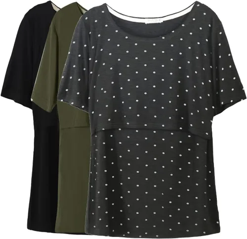 Vista 17 de Smallshow - Camisetas de lactancia para maternidad, manga corta, para mujer Verde militar-negro-gris oscuro (paquete de 3)