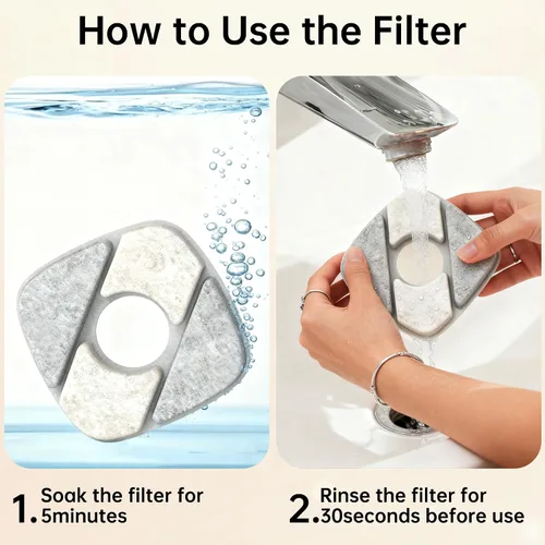 Vista 6 de Bomba de fuente de agua para gatos para fuente de 50 onzas, 95 onzas, ultra silenciosa, cable USB, luz LED y paquete de 6 filtros de fuente