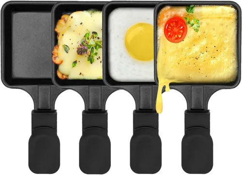Vista 10 de Paquete de 4 sartenes de raclette prémium con mango extendido, mini sartenes antiadherentes para fundir queso para barbacoa al aire libre, sartén 4
