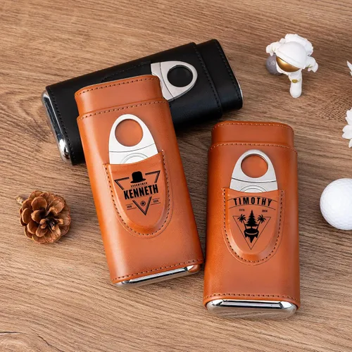 Vista 3 de Estuche de cuero personalizado para puros para hombres, juego de humidificador de caja de puros de viaje y accesorios, soporte de puros portátil