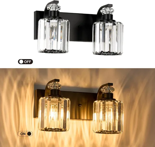 Vista 4 de Lámparas de baño negras con pantalla de cristal K9, iluminación de baño sobre espejo, luces de tocador para sala de estar, dormitorio, baño