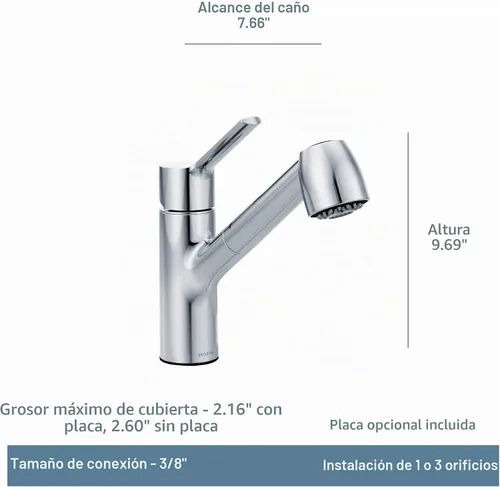 Vista 11 de Moen Method Grifo de cocina moderno de una manija extraíble con limpieza eléctrica, cromado, 7585C Cromo