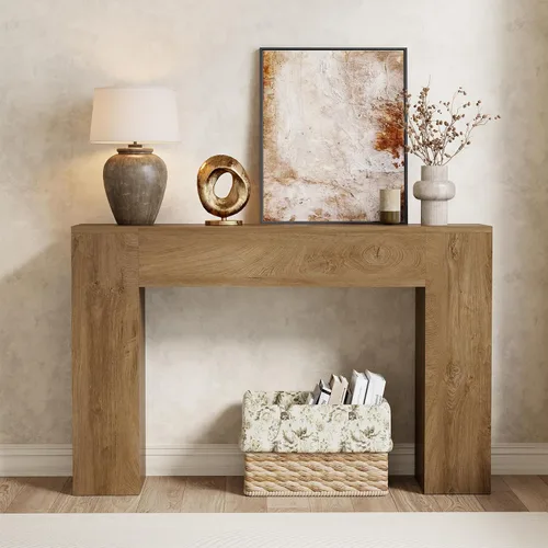 Vista 8 de Epecoya Mesa consola de madera para entrada, sala de estar, mesa de sofá pequeña de 43 pulgadas, consola rectangular de estilo rústico con base