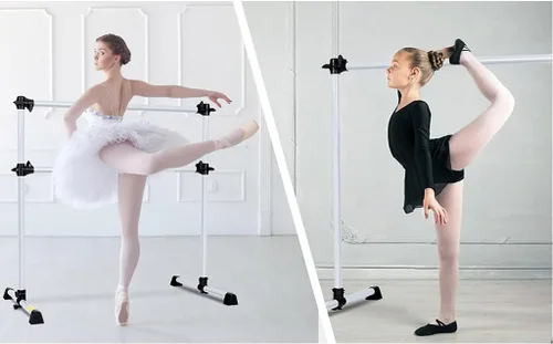 Vista 9 de Equipo de ballet portátil de 4 pies para niños y adultos, altura ajustable, doble barra de ballet, esterilla de entrenamiento para el hogar