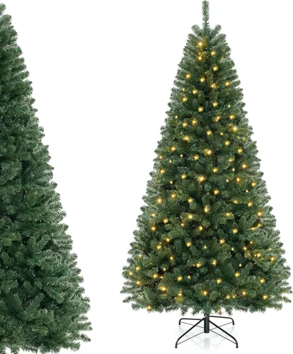 Vista 11 de DORTALA Árbol de Navidad artificial verde preiluminado de 7 pies, con bisagras, con 250 luces LED blancas cálidas, 8 modos de iluminación, 830