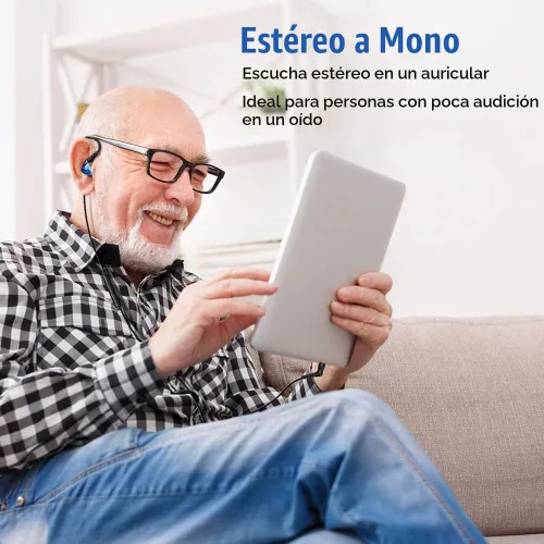 Vista 2 de Auriculares individuales estéreo a mono con cable con micrófono y control