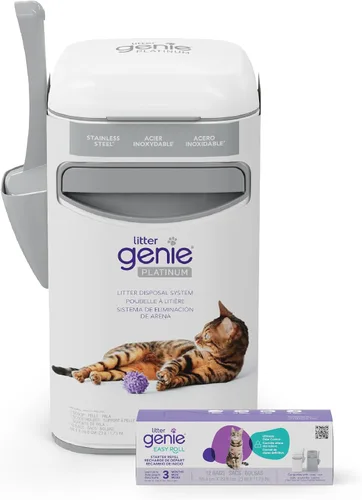Vista 12 de Litter Genie Cubo Easy Roll con recarga fácil de enrollar, 24 bolsas 90% plástico reciclado - Diseño hermético - 8 días de arena para 1 gato