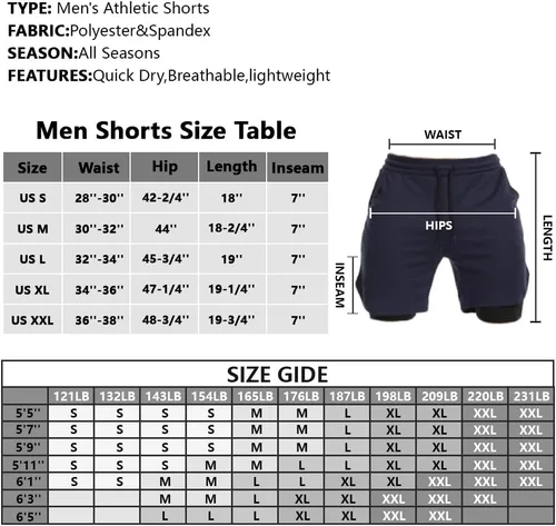 Vista 7 de JWJ Men's Running Athletic Workout Sports Mens 2 in 1 Shorts Breathable Gym Short for Men with Pocket