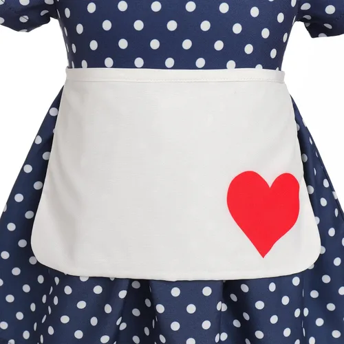 Vista 4 de IWEMEK Vestido de ama de casa de los años 50 para niñas con delantal, vestido de lunares, disfraz de ama de casa de los años 50, disfraz