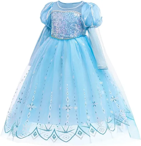 Vista 30 de Frozen - Vestido de princesa Elsa para niñas, disfraz de Halloween, Navidad, cumpleaños, fiesta, vestido de tul con accesorios