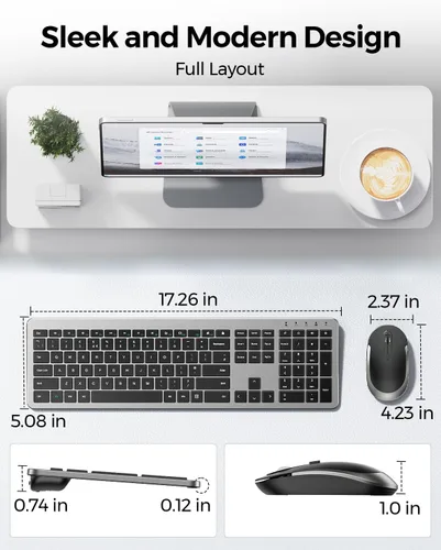 Vista 6 de Combo de teclado y mouse inalámbricos, tamaño completo, delgado, inalámbrico, con teclado numérico, conexión estable de 2.4 G, DPI ajustable