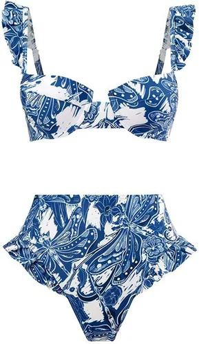 Vista 2 de Conjunto de bikini sexy de pierna alta para mujer, 2 piezas, traje de baño con corte halter y cintura alta