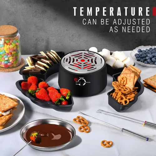 Vista 2 de Máquina eléctrica S'mores 2 en 1 y olla para fondue, kit de mesa para interiores con 4 tenedores para asar, 4 bandejas desmontables y 1 calentador