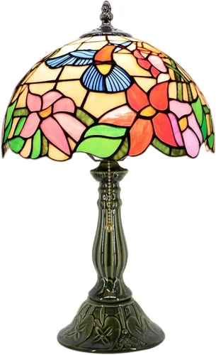 Vista 13 de Tiffany Style Stained Glass Table Lamp 18.5 Inch - Blue Peacock Tail 12X12X18.5 Inch, E26 Bulb Base，Pull Chain Switch, Ceramic Base, Bedside