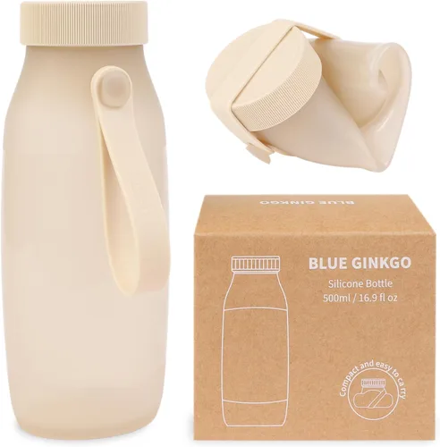 Vista 10 de BLUE GINKGO Botella de agua plegable – Botella de silicona ligera y plegable para viajes, senderismo y campamento