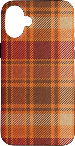 Vista 22 de iPhone 16 Vintage Halloween Naranja Rojo Plaid Otoño Calabazas Caso