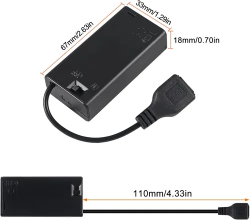 Vista 5 de 3 unids 2 AA titular de la batería USB hembra Socket 2 AA caja de batería titular con cubierta e interruptor de encendido/apagado