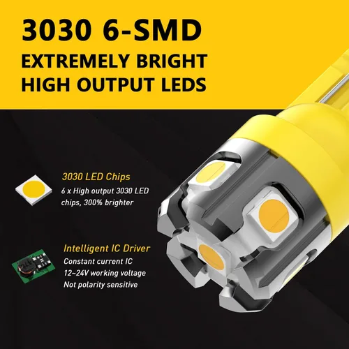 Vista 2 de PHINLION 194 foco LED amarillo ámbar súper brillante 168 2825 2827 T10 W5W miniatura focos LED de repuesto para luces de interior de coche, domo
