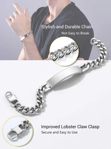 Vista 4 de PROSTEEL Pulsera personalizada para hombres y mujeres, con fecha de nombre, con grabado inicial y cita de inicial, pulseras de identificación