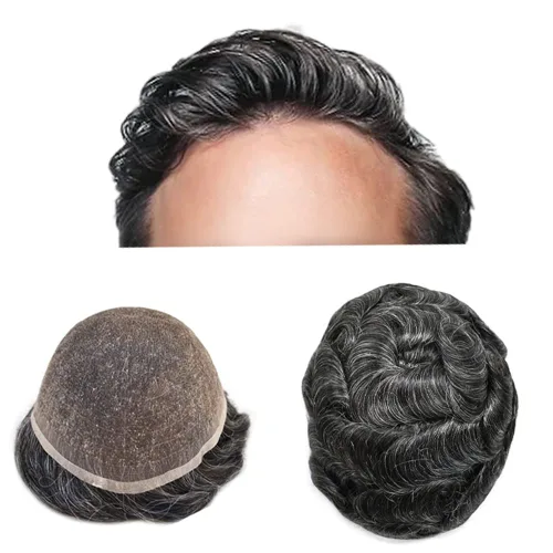 Vista 23 de Completo suizo encaje tupé para hombres pieza de pelo real sistema de reemplazo de cabello humano para hombres Toupee Hairpieces para hombres 7x9