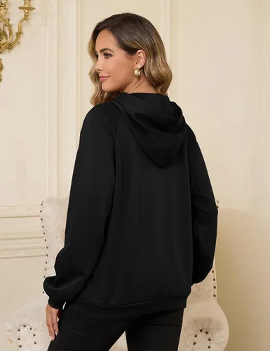 Vista 3 de Bhome Sudadera de lactancia con capucha para lactancia materna con cremalleras ocultas, bolsillo de canguro