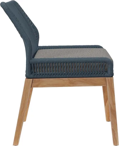 Vista 4 de Wellspring - Silla de comedor de madera maciza de teca para patio al aire libre, color azul grafito, cómodo, jardín, restaurante, asiento moderno