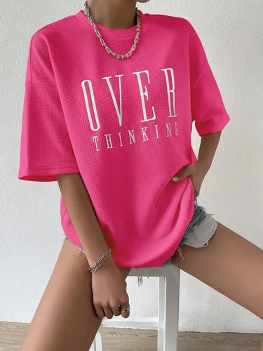 Vista 4 de SOLY HUX Women's Casual Letter Embroidery T Shirts Half Sleeve Oversized Tee Summer Tops