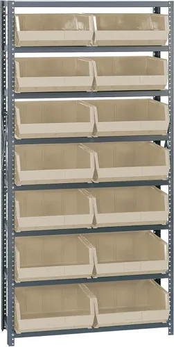 Vista 532 de Quantum QSBU-245BK Heavy Duty Shelving Unit with (7) Shelves and (24) QUS245 Black Bins for Garage Warehouse Storage Distribution 400 lb Load