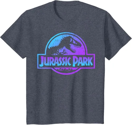 Vista 68 de Jurassic Park Camiseta de manga corta con logotipo Fossil azul y morado Negro