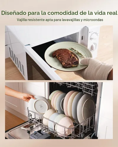 Vista 7 de Juego de vajilla Famiware Jupiter, platos y cuencos para 4 (12 piezas), vajilla de piedra salpicada apta para microondas y lavaplatos, resistente a