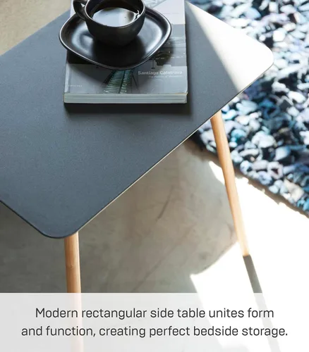 Vista 5 de YAMAZAKI Home Plain - Mesa auxiliar rectangular moderna que ahorra espacio para sala de estar o mesita de noche pequeña, mesa auxiliar de metal