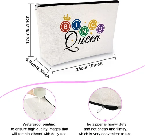 Vista 2 de Sfodiary Regalos de juego de bingo para adolescentes, bolsa de maquillaje para amantes del bingo y reina para jugadores, amantes del casino, bolsa