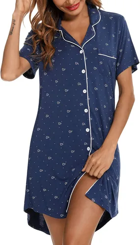 Vista 77 de Samring Camisón de pijama para mujer, manga corta/larga, con botones, camisón para dormir, camisón para novio, talla XXL