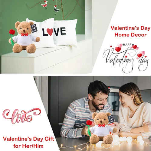Vista 6 de Oso de peluche con rosa y lazo como regalo personalizado de San Valentín para ella o él, oso de peluche personalizado con nombre o texto