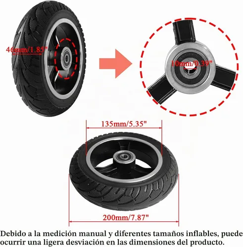 Vista 2 de 200x50 rueda de neumático sólido con ruedas de aleación de aluminio para scooter eléctrico, coche de equilibrio 8x2, rueda sólida a prueba