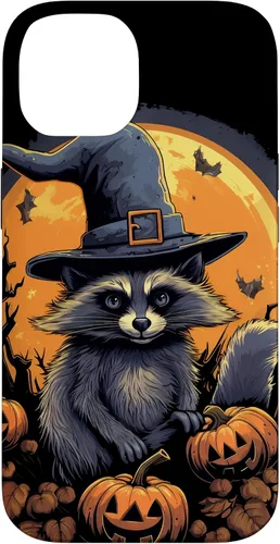 Vista 4 de iPhone 16 Raccoon Witch Hat Pumpkins Halloween Costume Case